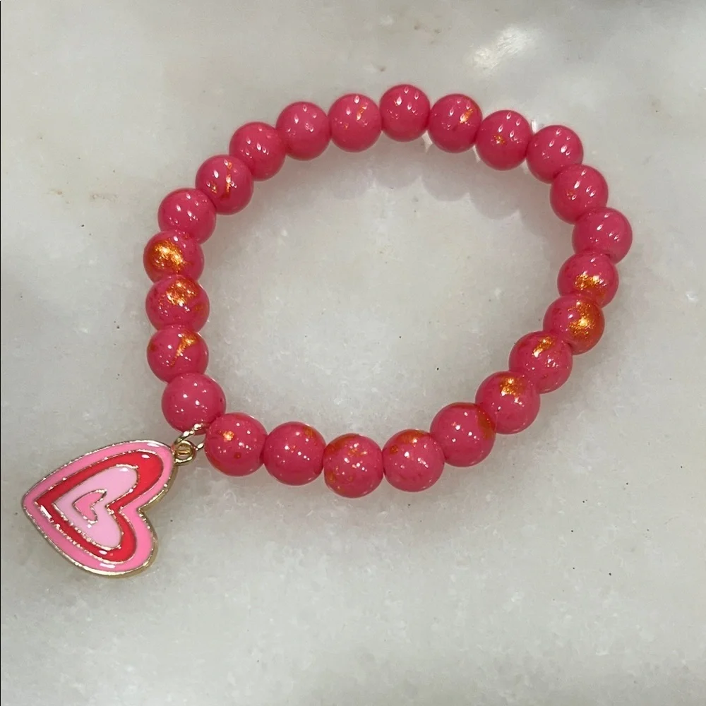 Pink Heart Charm Bracelet Handmade Y2K Coquette Girl Jewelry
